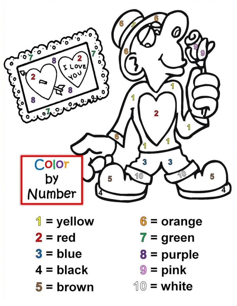 Valentine Color by Number Worksheet Färbung Seite Kostenlose