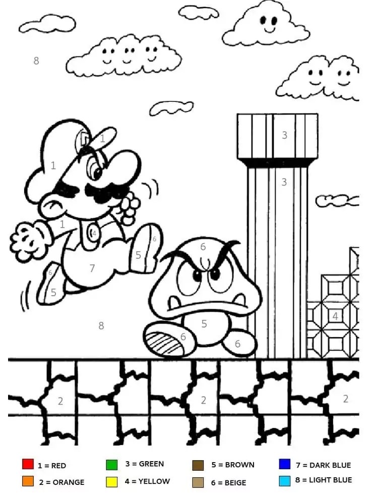 Mario Color by Number Coloring Page