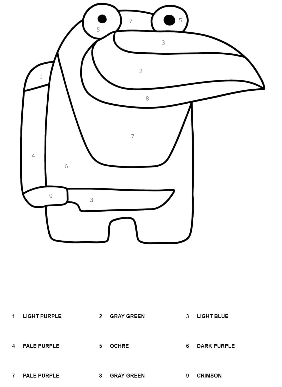 Printable Among Us Color by Number Worksheet