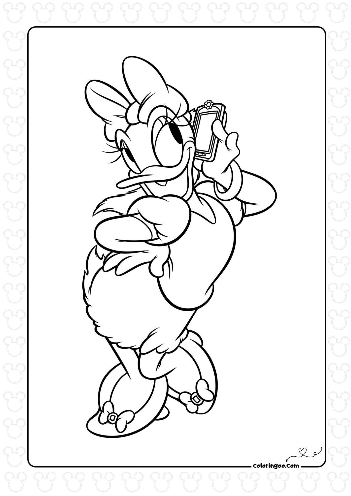 Free Printable Daisy Duck On The Phone Coloring Page
