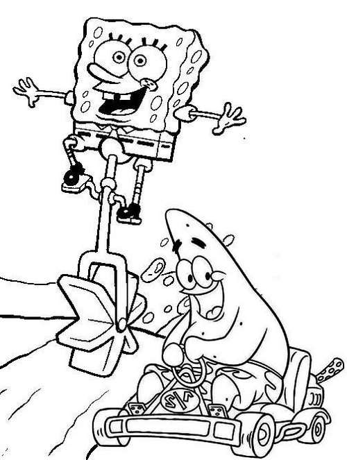 Patrick and Spongebob Riding Coloring Page