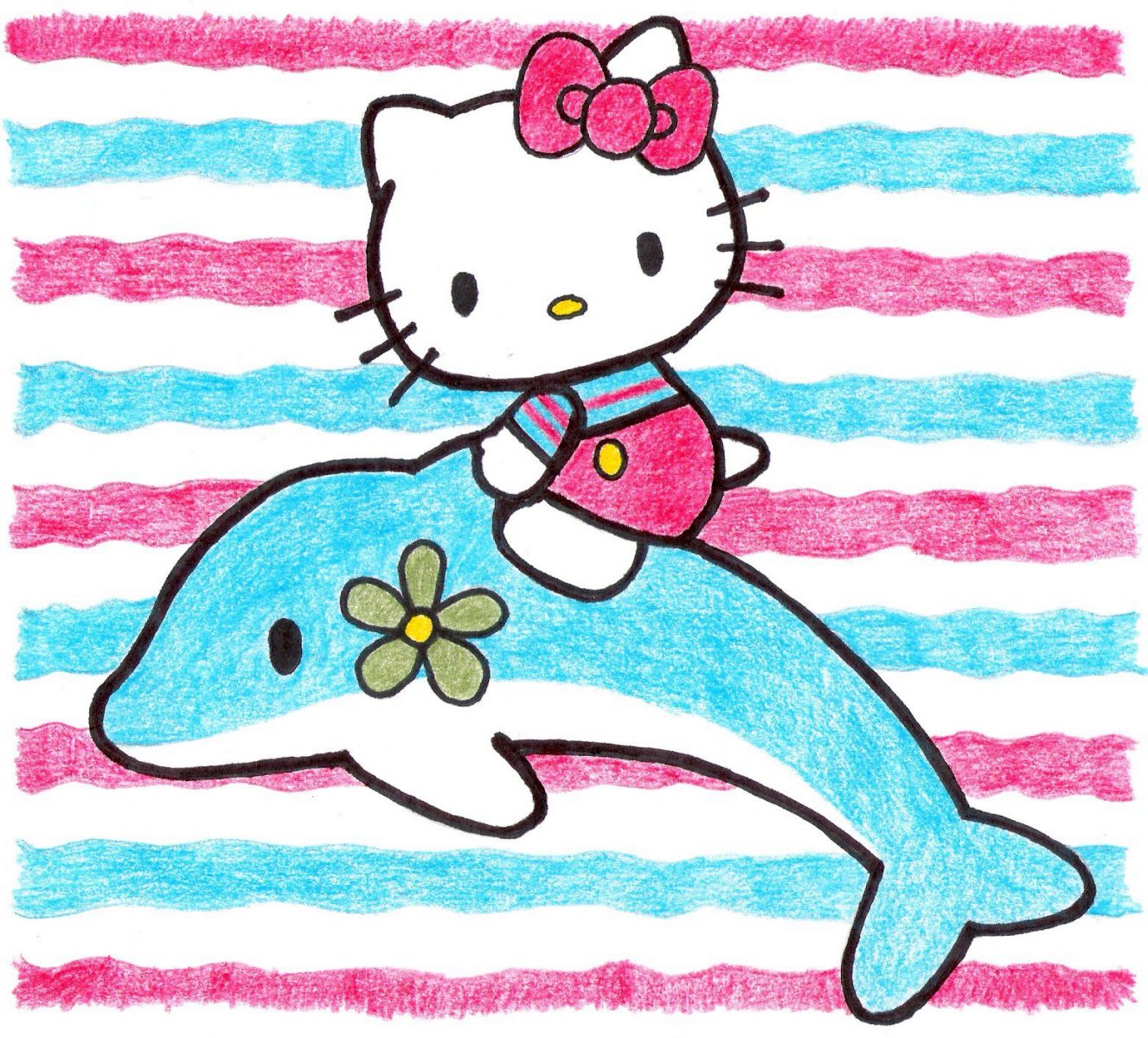 Lovely Hello Kitty with Dolphin coloring pages Coloring Article