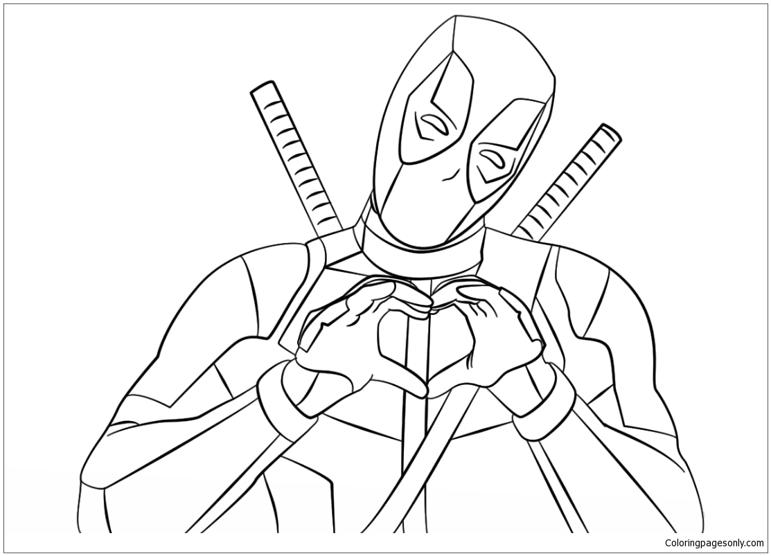 Deadpool Making Heart Shape with Hands coloring page