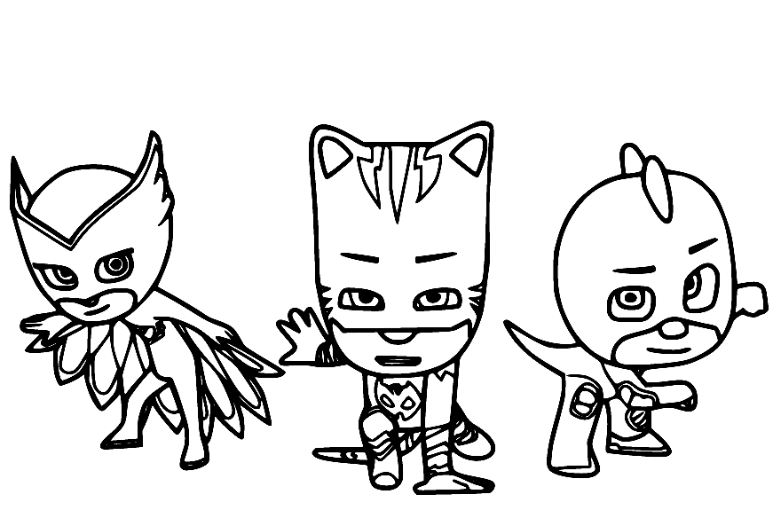 Owlette, Catboy and Gecko From Pj Masks Coloring Page Free Printable