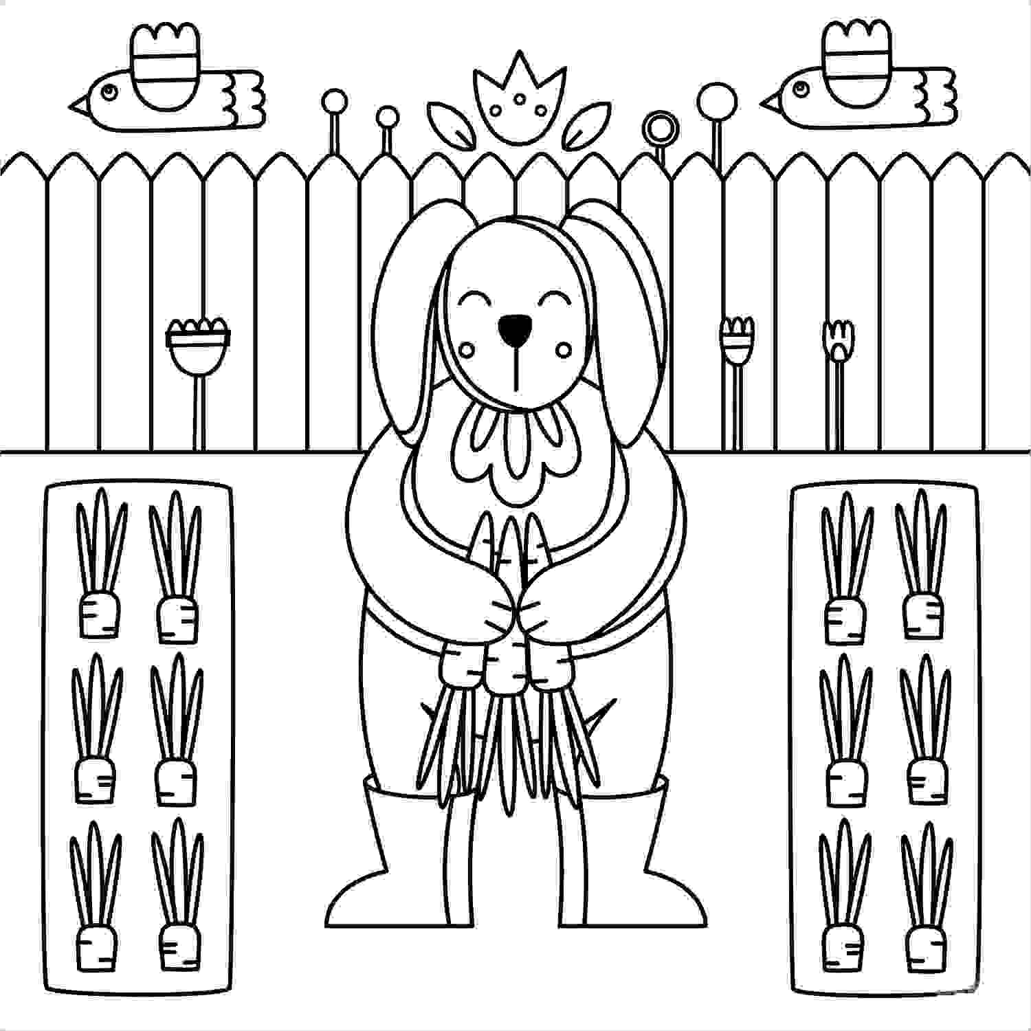 Bunny harvests carrots in the garden Coloring Pages Bunny Coloring