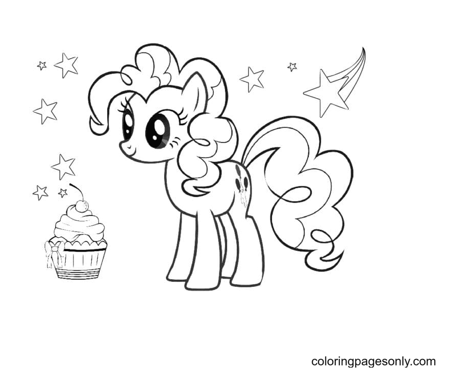 Pinkie Pie with Cup Cake Coloring Page Free Printable Coloring Pages
