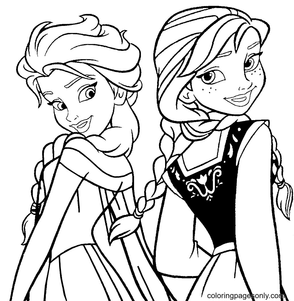 Anna with Elsa Coloring Page - Free Printable Coloring Pages