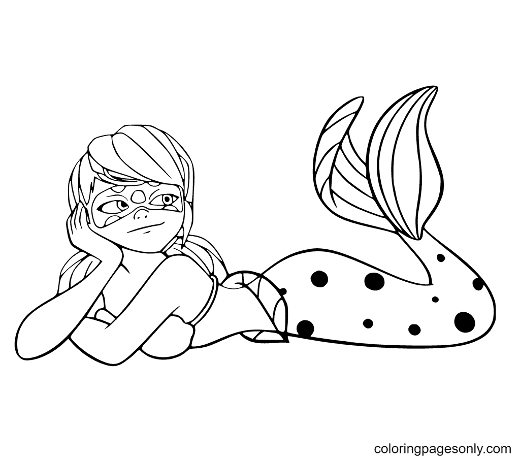Ladybug as Mermaid Coloring Page Free Printable Coloring Pages