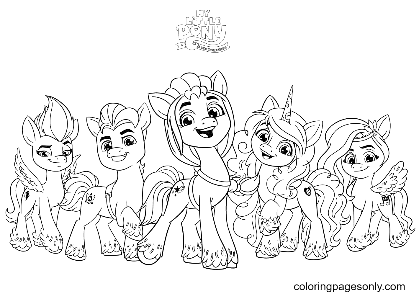 Dibujo de Personajes de MLP G5 de Nueva Generación para colorear