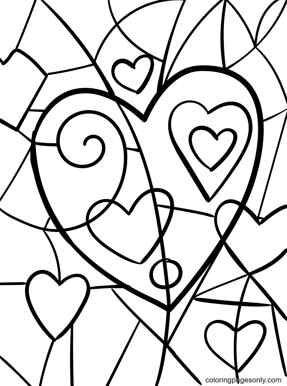 Stained Glass and Hearts Coloring Page Free Printable Coloring Pages