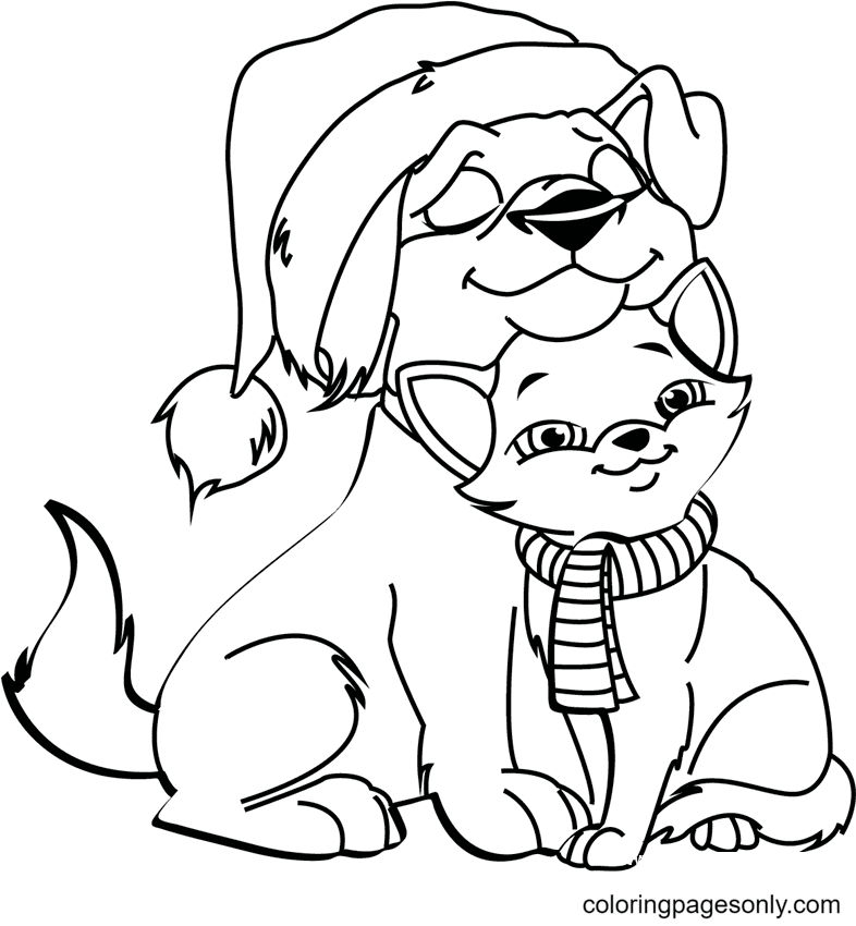 Christmas Cat and Dog Coloring Pages Christmas Animals Coloring Pages