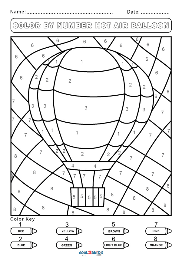 Color by Number Hot Air Balloon Coloring Page Free Printable Coloring