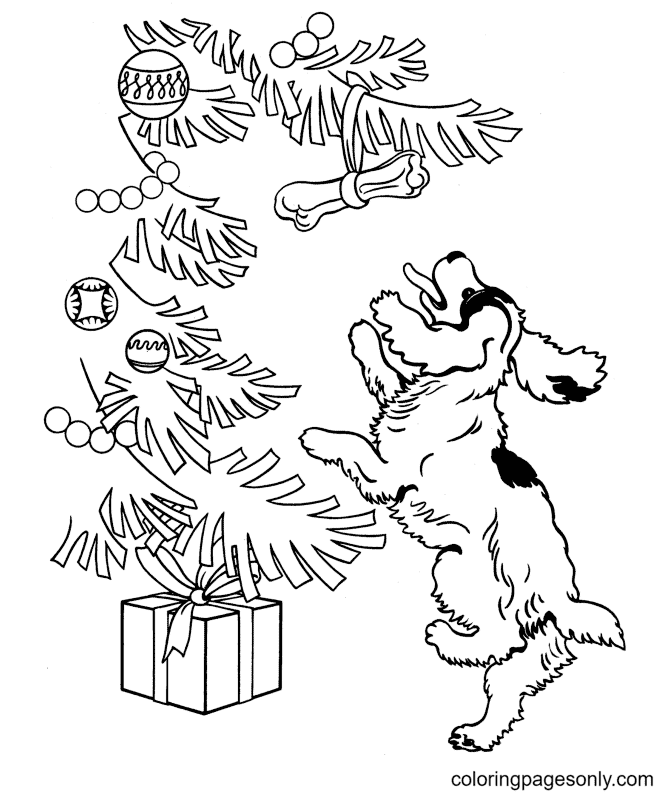 Cute Christmas Dog Coloring Page - Free Printable Coloring Pages