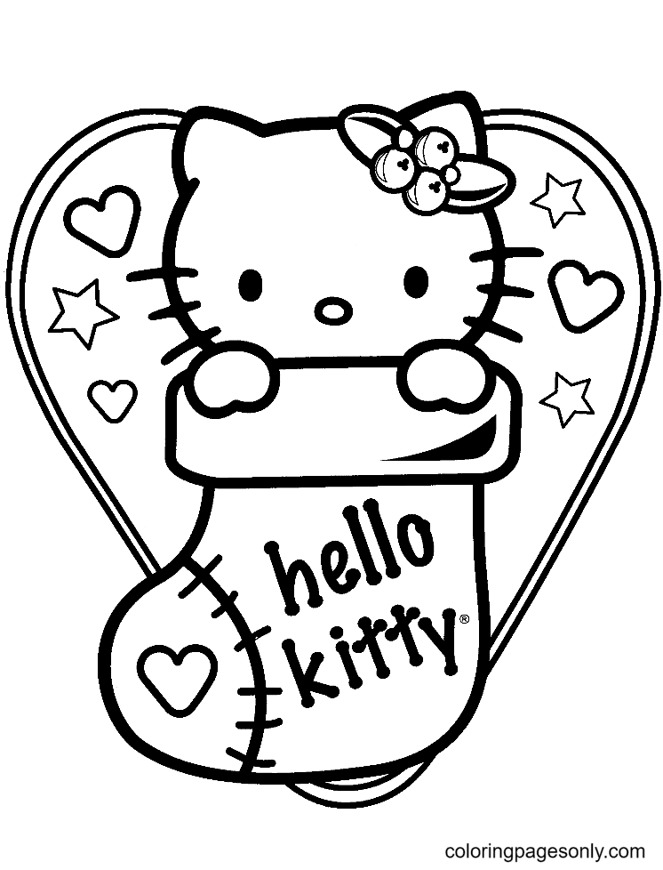 Cute Hello Kitty In Christmas Stockings Coloring Page Free Printable