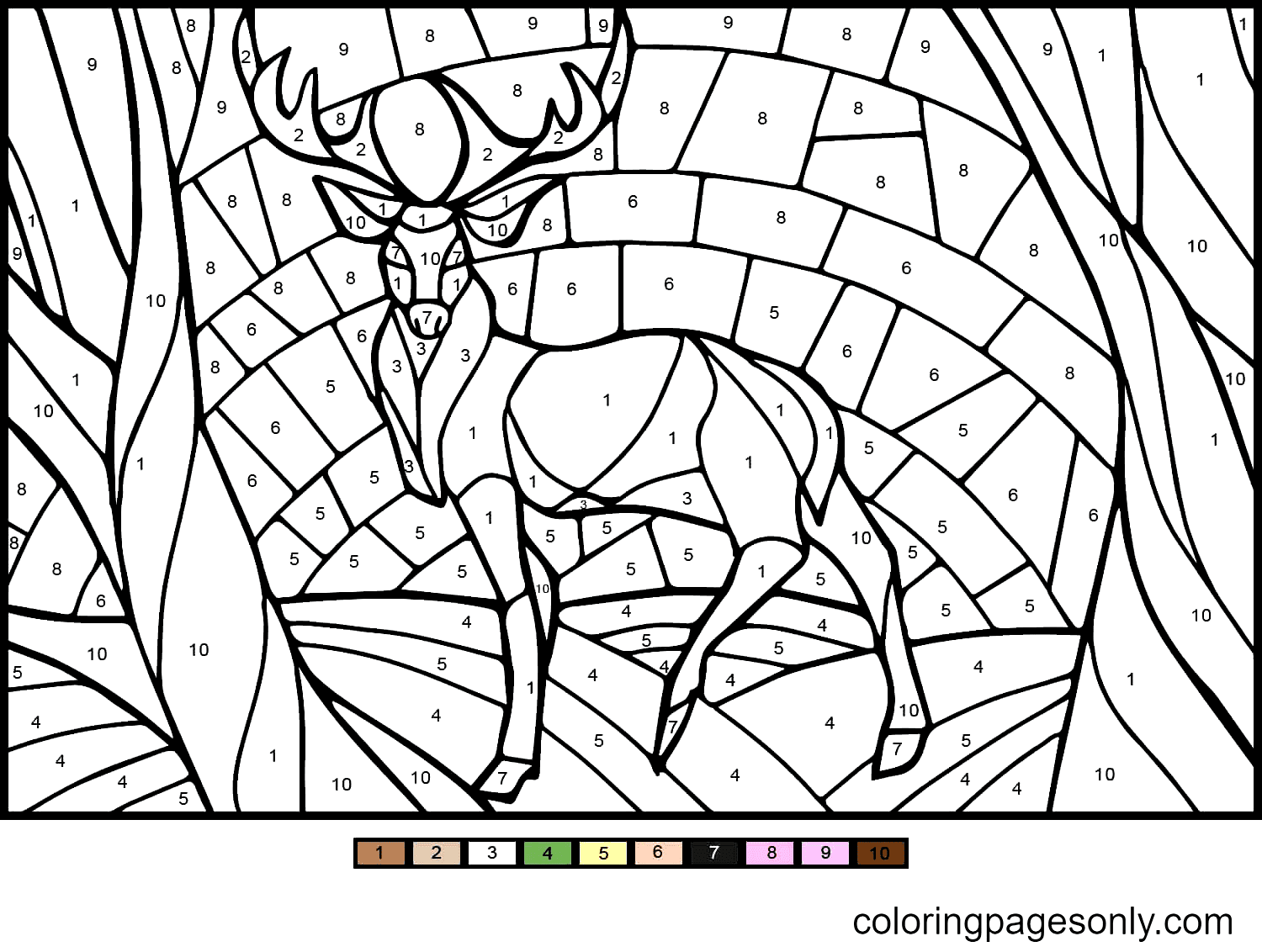 Deer Color by Number Coloring Page Free Printable Coloring Pages