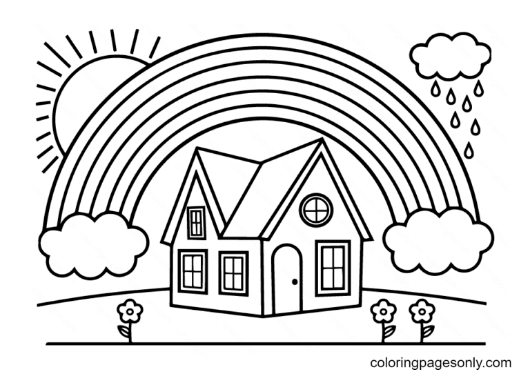 House and Rainbow Coloring Page Free Printable Coloring Pages
