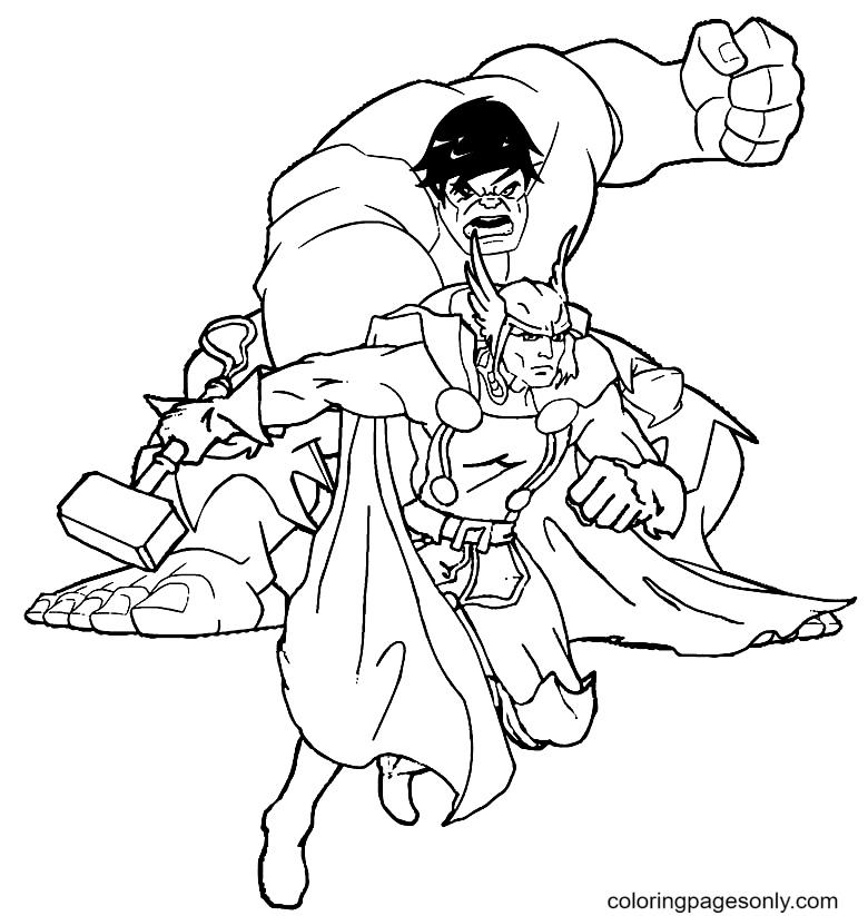 Hulk and Thor Coloring Page Free Printable Coloring Pages