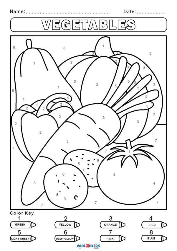 Vegetables Color by Number Coloring Page Free Printable Coloring Pages