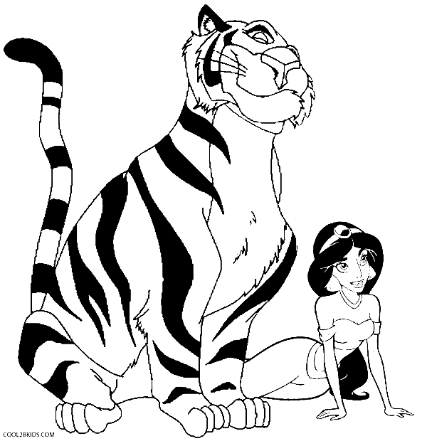 Jasmine and Tiger Coloring Page Free Printable Coloring Pages