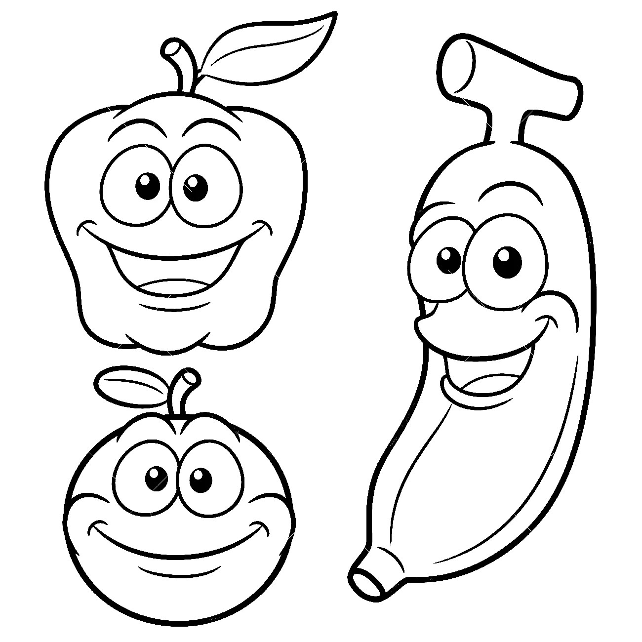 Happy Cartoon Fruits Coloring Page Free Printable Coloring Pages