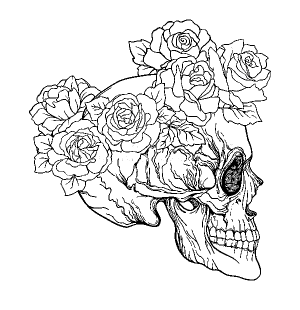 Sugar Skull with wreath Roses Coloring Page Free Printable Coloring Pages