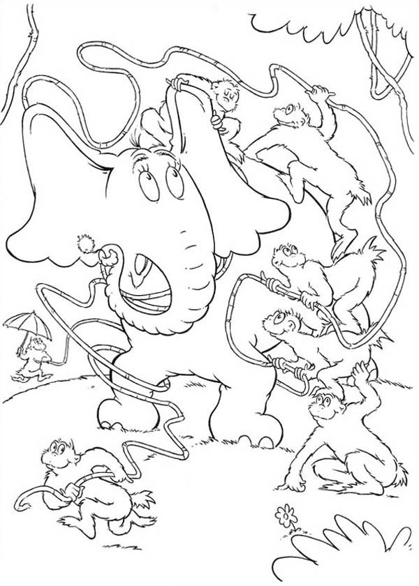 Horton Elephant and Wickershams Coloring Page Free Printable Coloring
