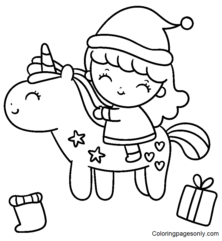 Girl Santa Ride Unicorn Coloring Page Free Printable Coloring Pages