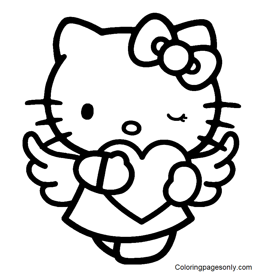 Hello Kitty Angel with Heart Coloring Page Free Printable Coloring Pages