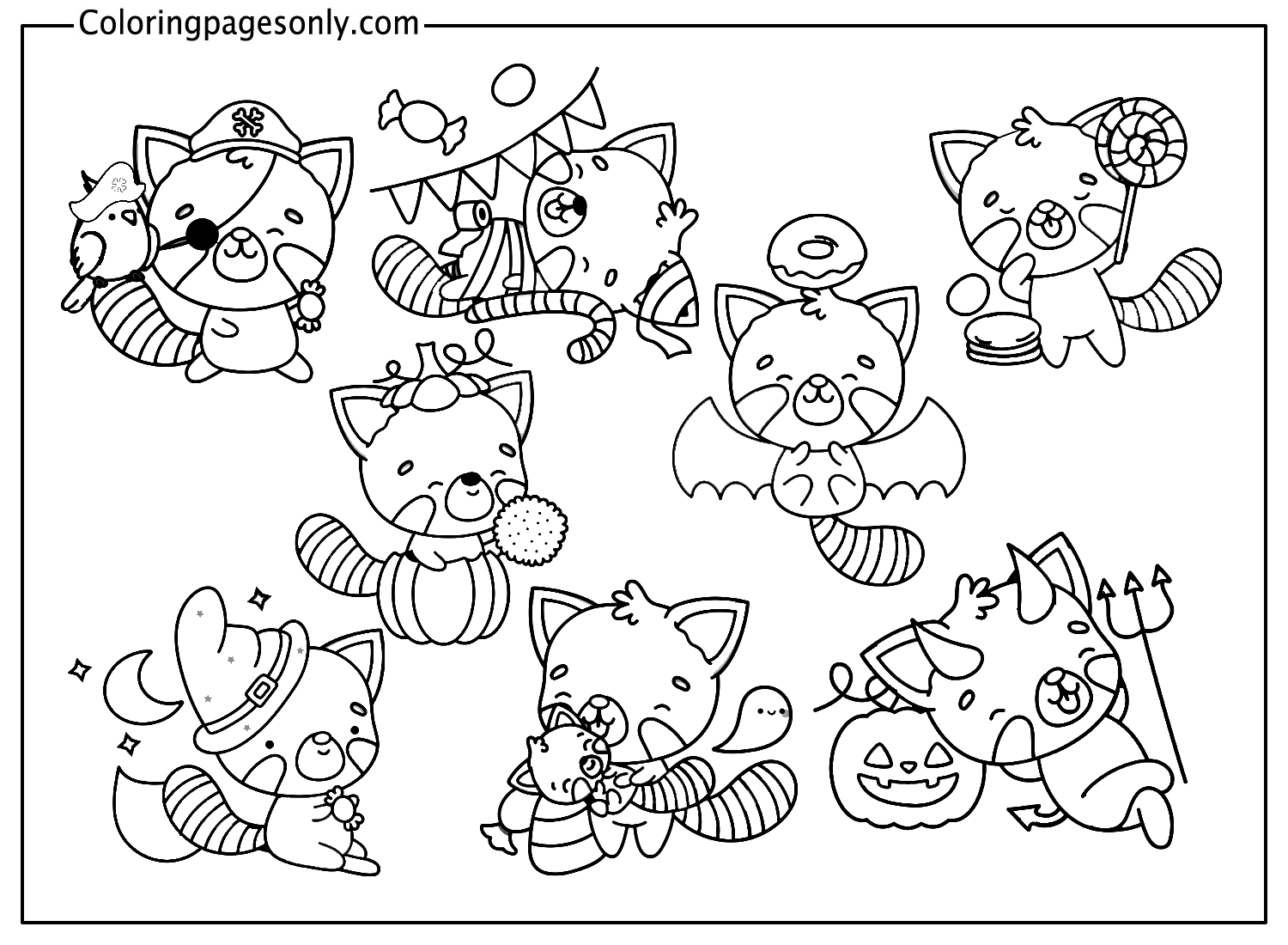 Halloween Red Panda Sticker Coloring Page Free Printable Coloring Pages