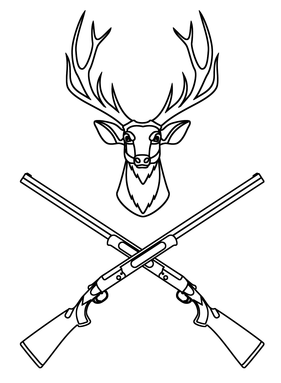 Deer Head and Crossed Hunting Rifles Coloring Page Free Printable