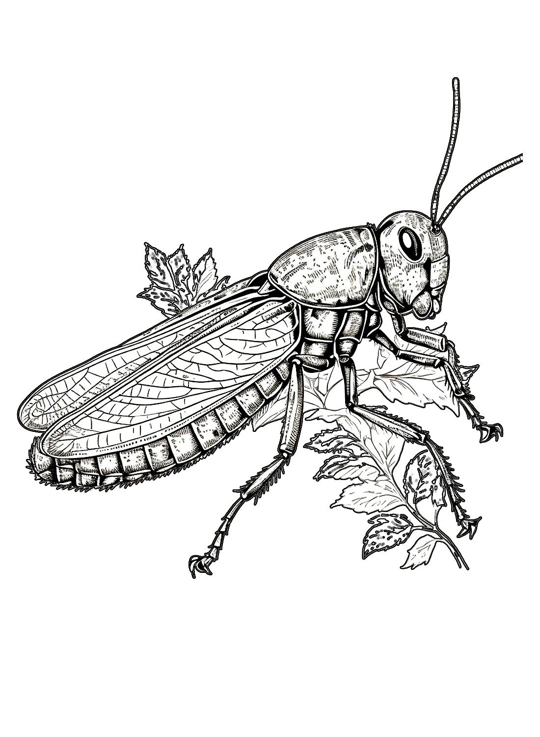 Una locusta mangia foglie da colorare pagine da colorare di locuste