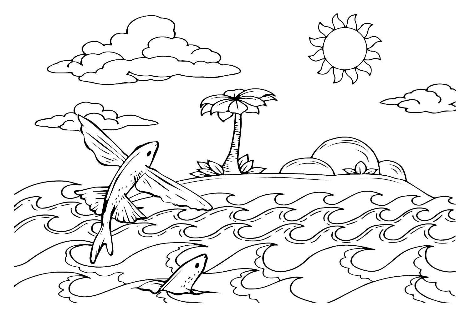 Flying Fish Cartoon Coloring Page Free Printable Coloring Pages