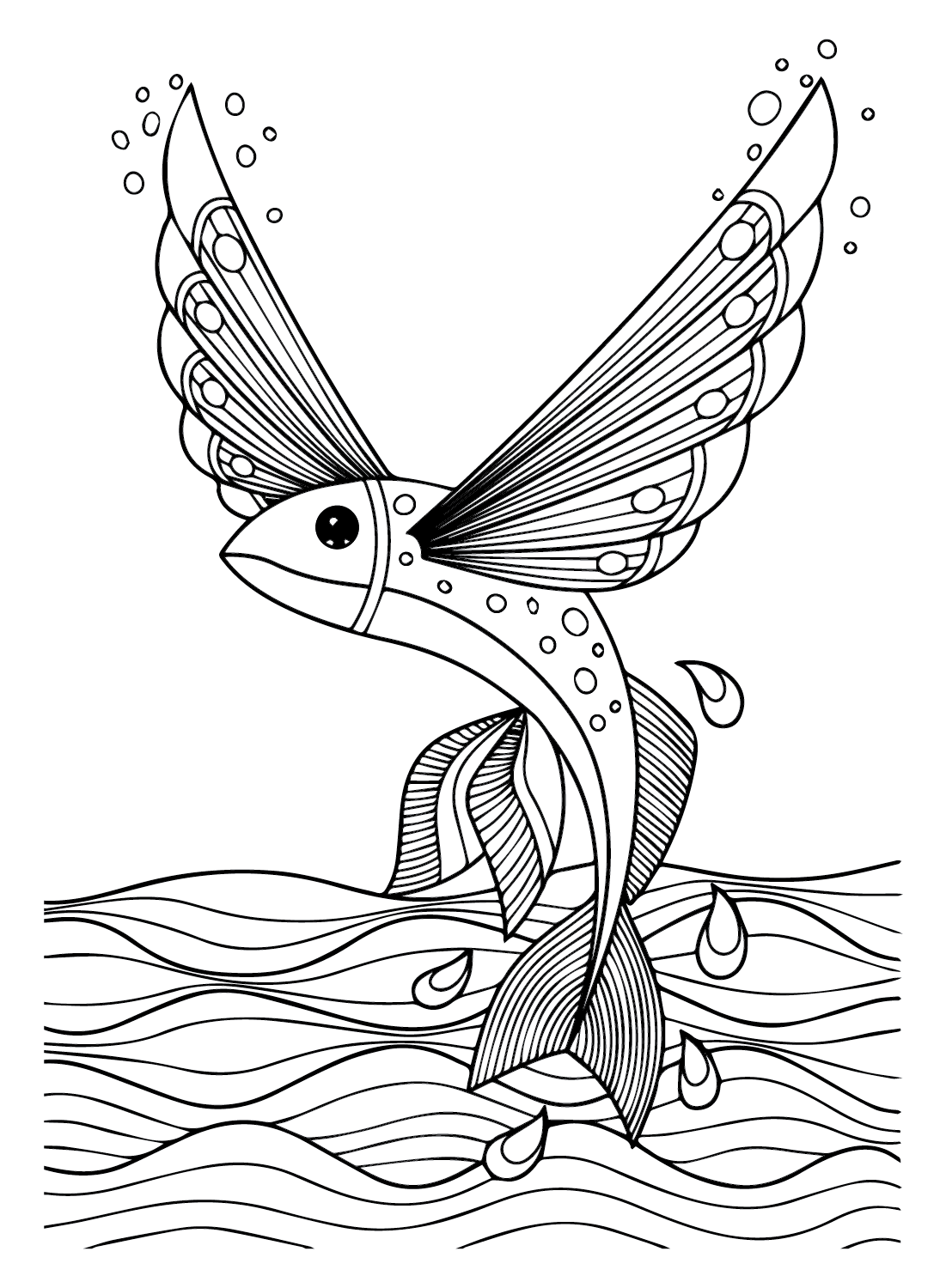 Flying Fish Doodle Coloring Page Free Printable Coloring Pages
