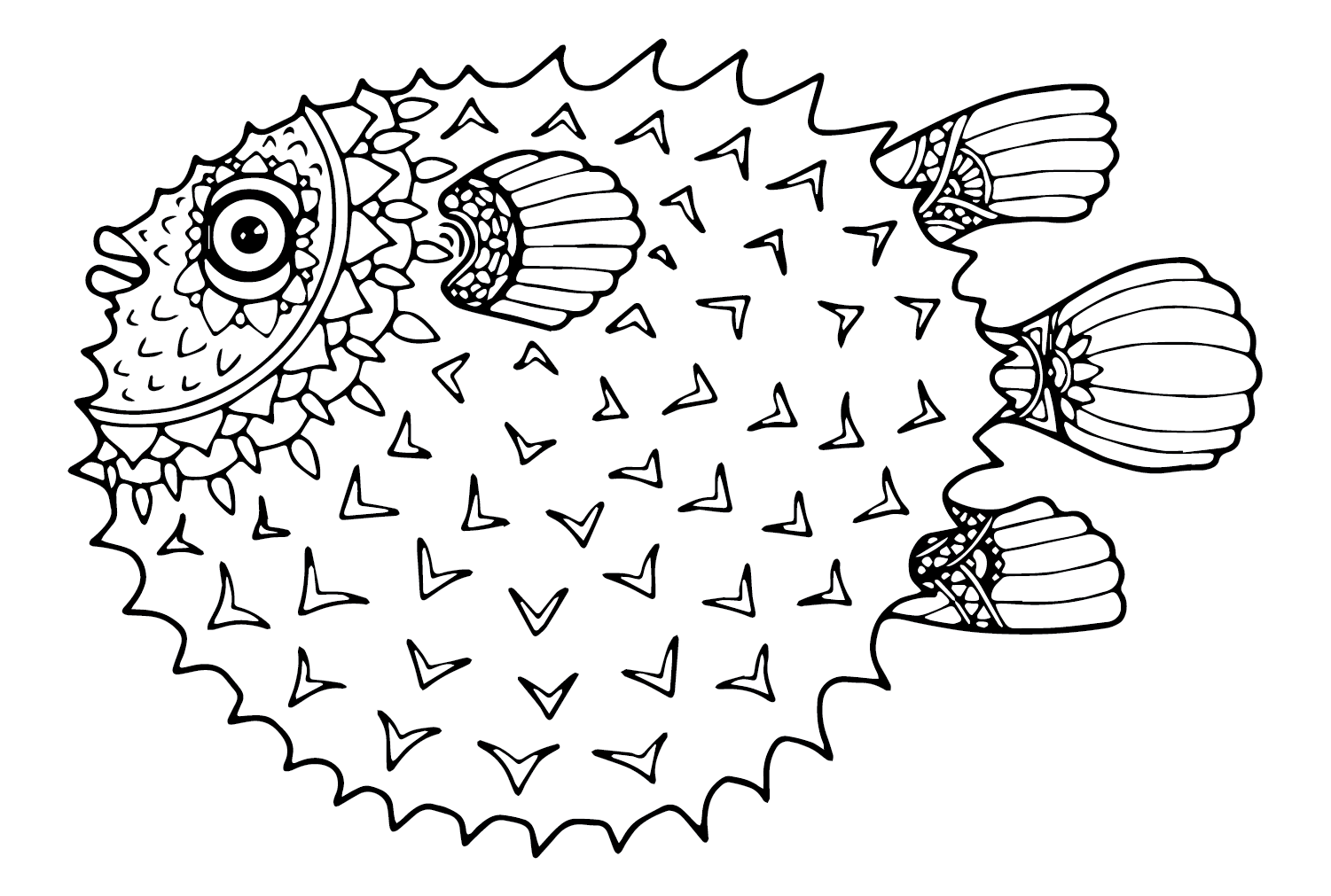 Rainbow Fish, Seashells Pufferfish Coloring Page Free Printable