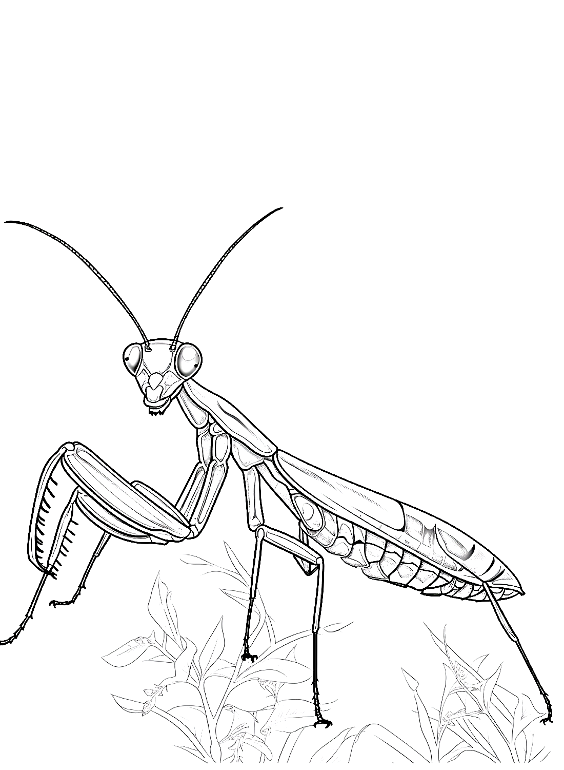 Praying Mantis and grass Coloring Page - Free Printable Coloring Pages