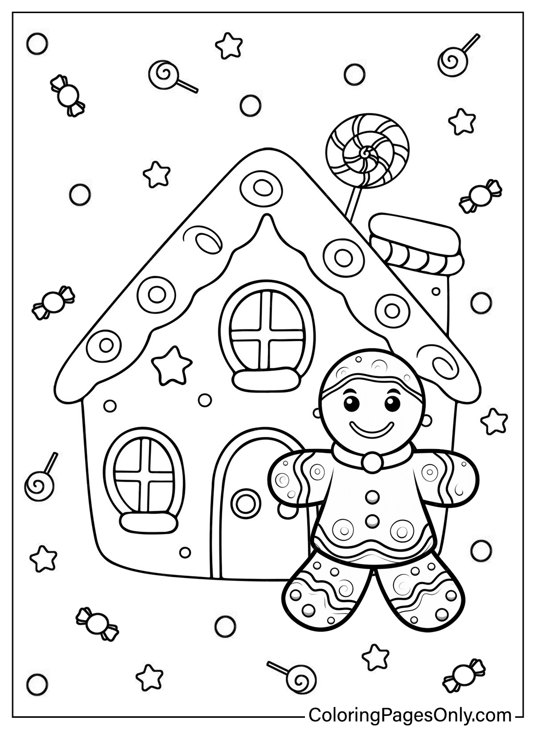 Gingerbread House and Gingerbread Man Coloring Free Printable