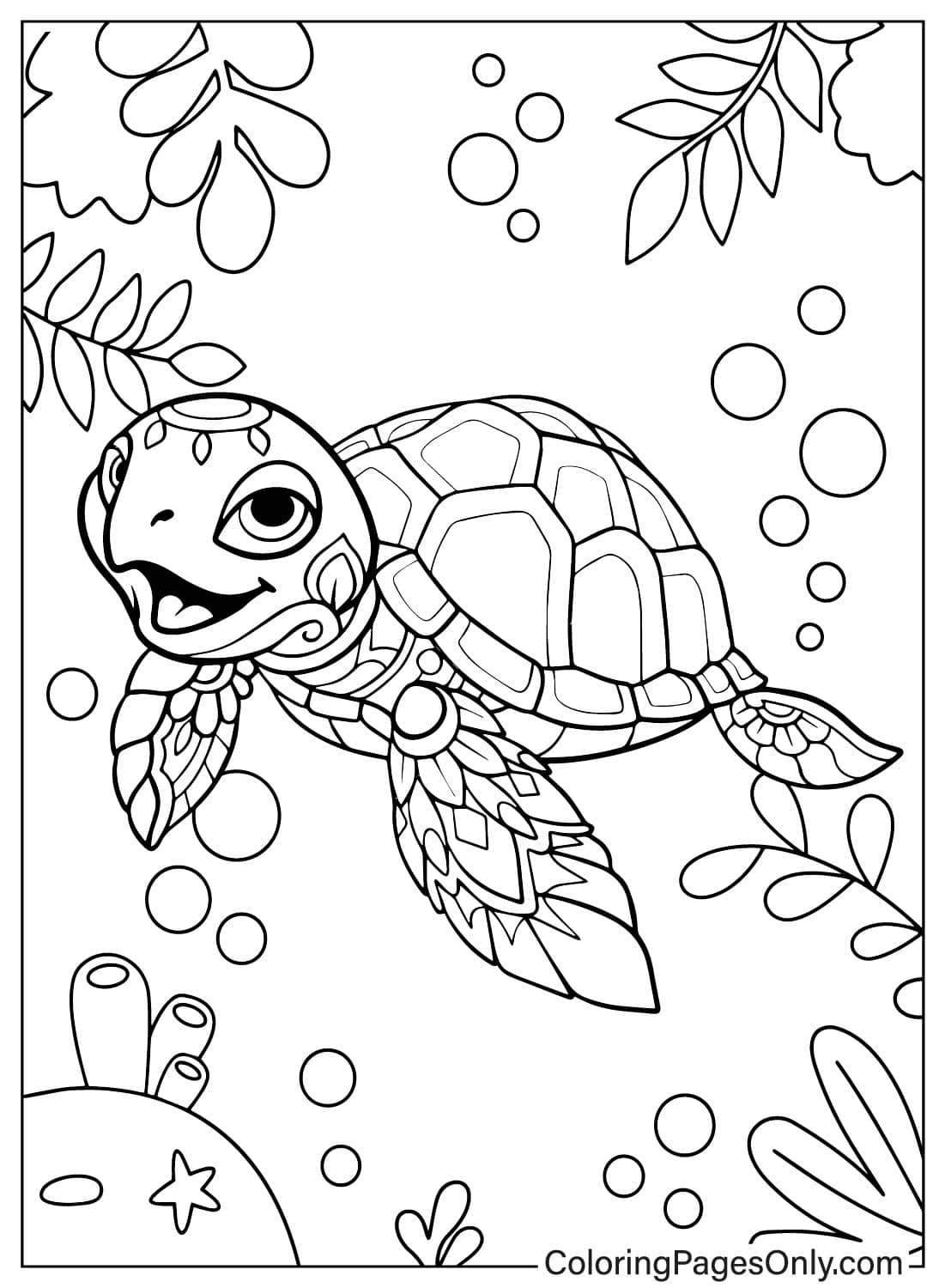 Happy Turtle Free Printable Coloring Pages