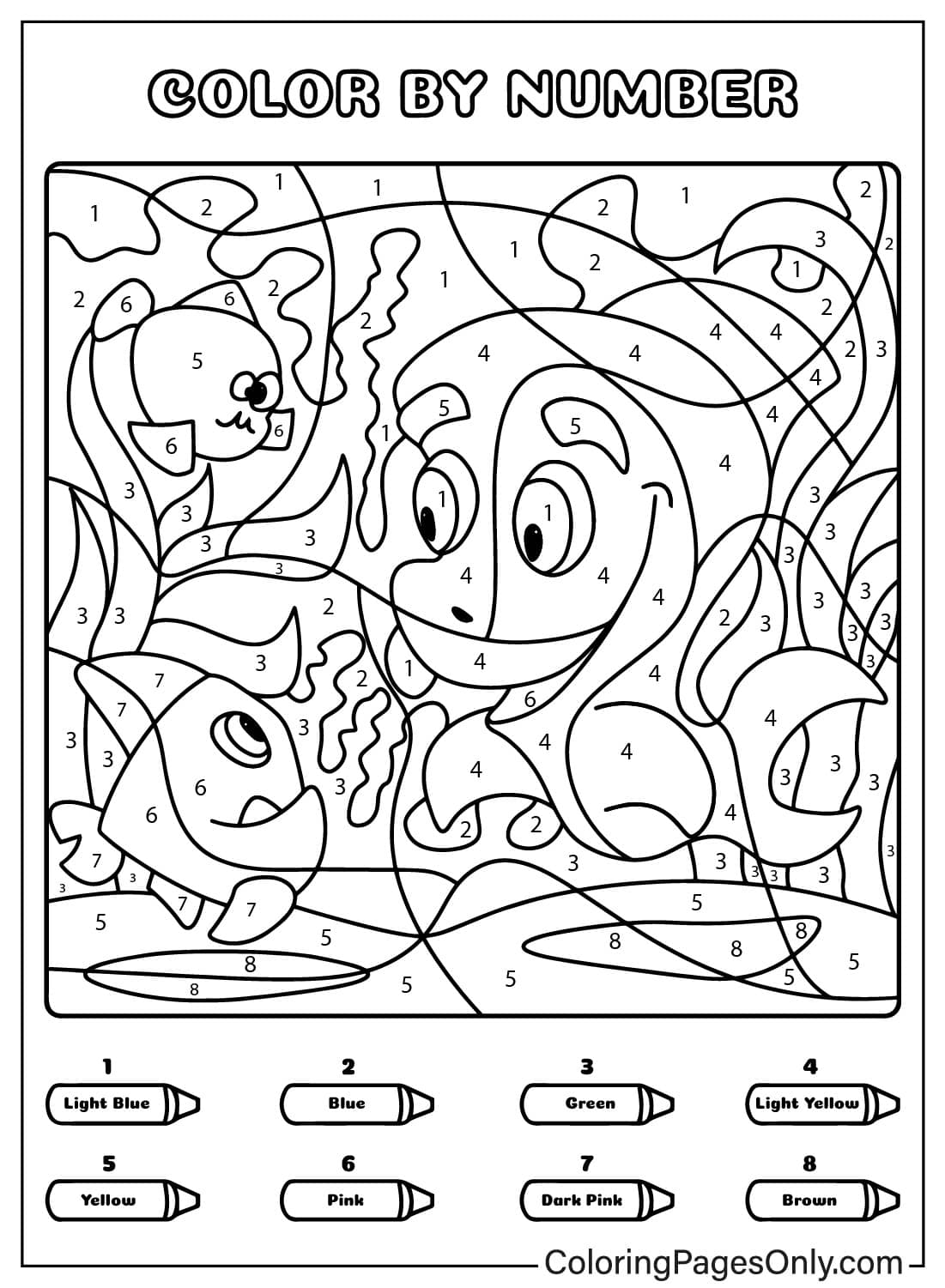 Color by Number Fish Free Printable Coloring Pages