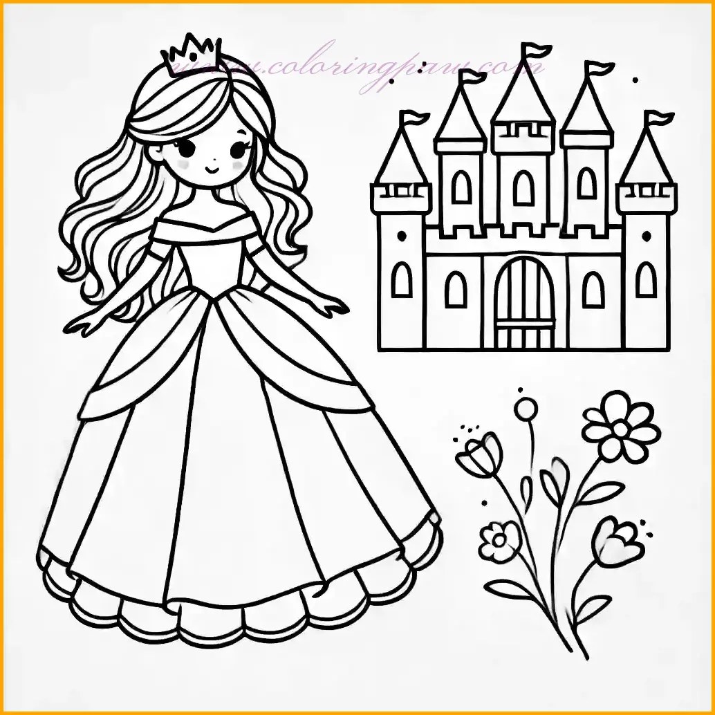 Simple and Easy Princess Coloring Pages with Minimal Background Free
