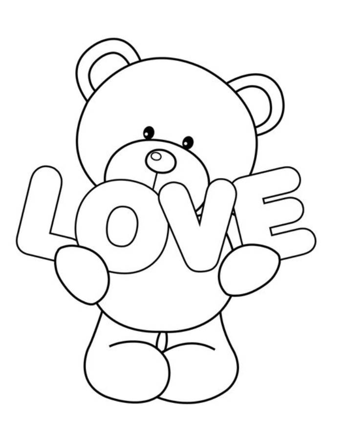Love Teddy Bear Coloring Page (Free Printable PDF)