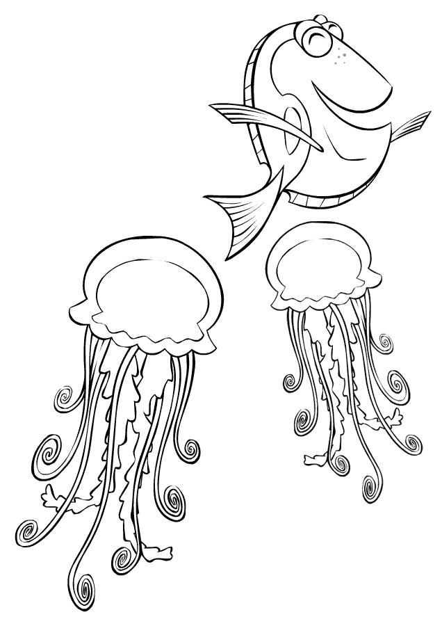 Coloring page Dori and jellyfish