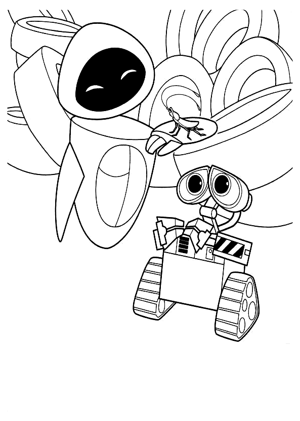 Coloring page EVE and WALLE