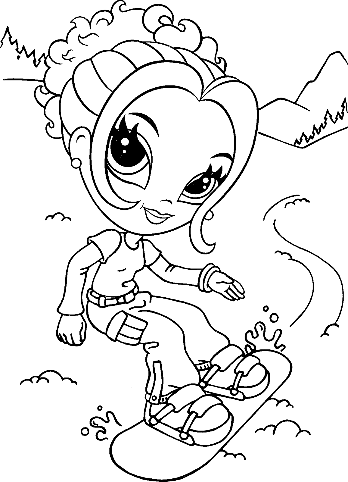 Coloring page Girl on a snowboard