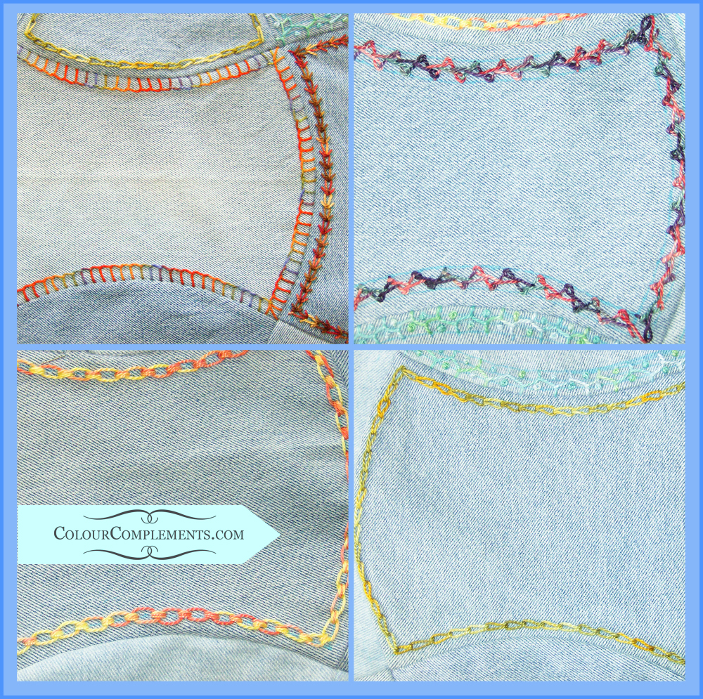 JEANS QUILT using hand dyed embroidery threads from Colour Complements