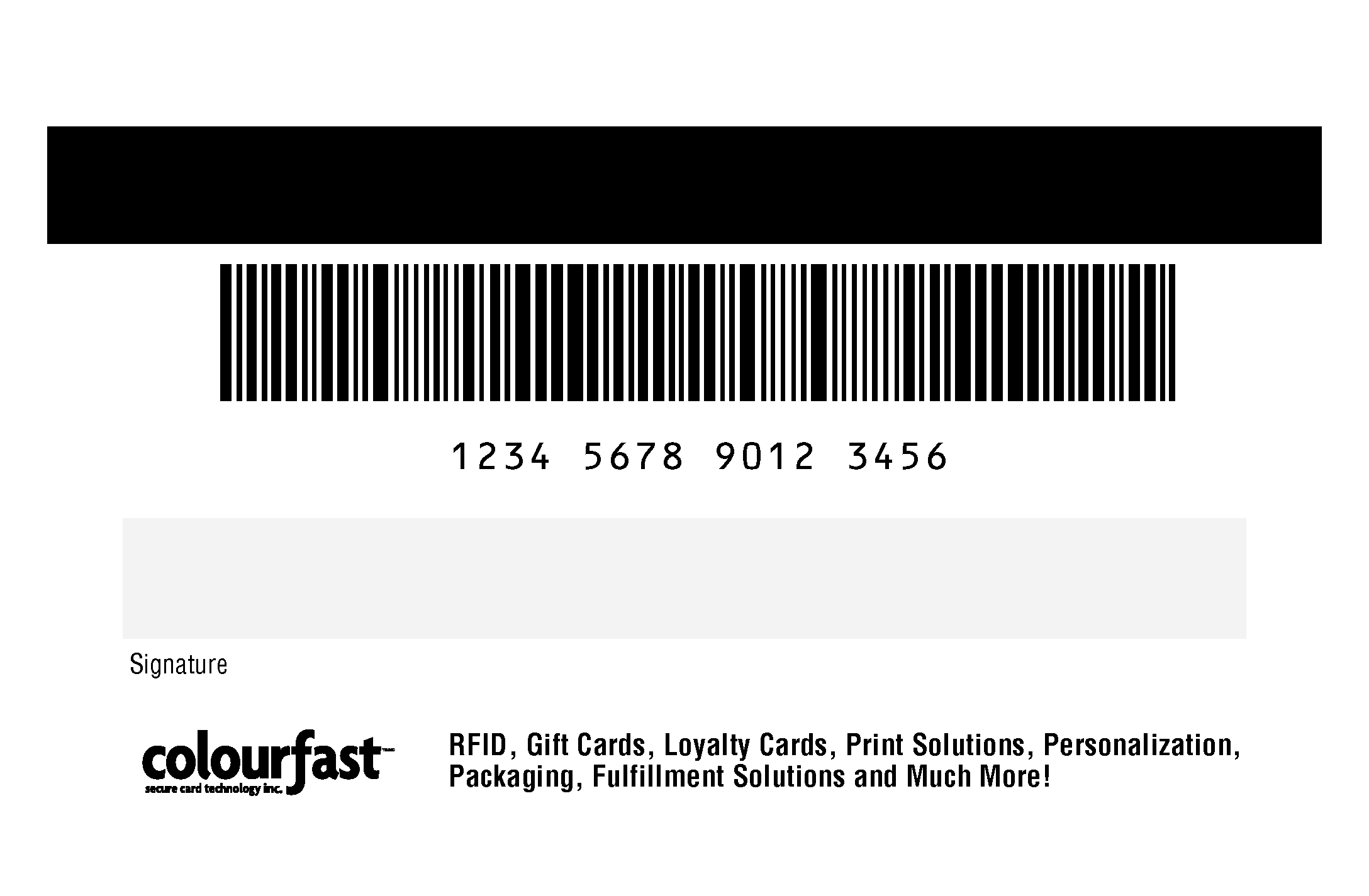 Magstripe, barcode, number, sigpanel Colourfast Card Printing
