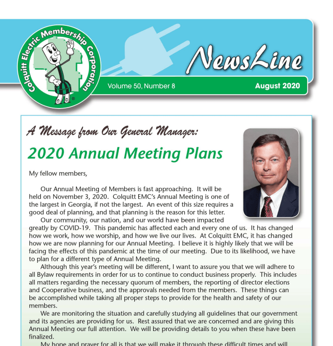 Newsline August 2020 Colquitt EMC