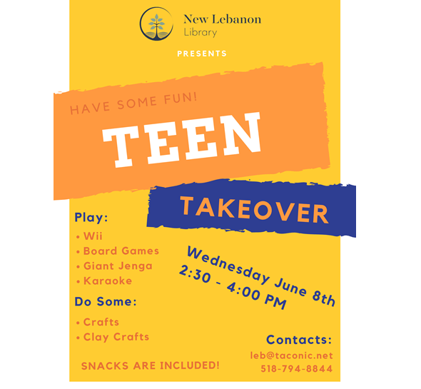 New Lebanon Library Teen Takeover, Jun 8 Columbia County Current