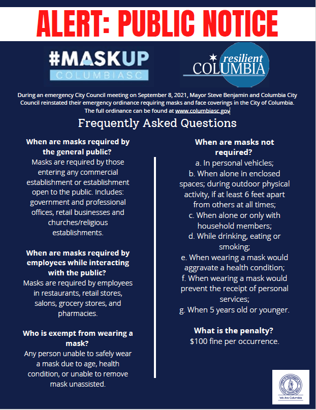 Mask Mandate Frequently Asked Questions City of Columbia, Columbia SC