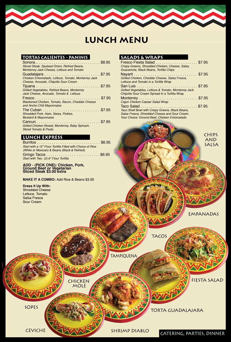 Fresco Mexican Restaurant Chester, NJ Lunch Menu ( front)