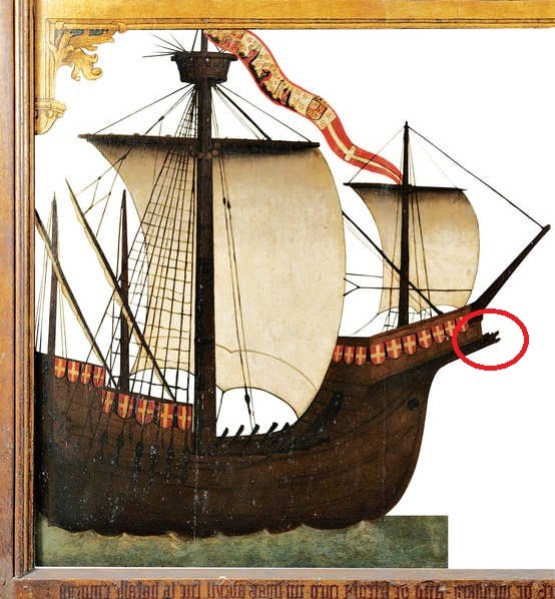 Fig. 8: Detail taken from the ex-voto showing the Zumaia, flagship of Martínez de Mendaro's fleet (adopted from Lopez 2015).